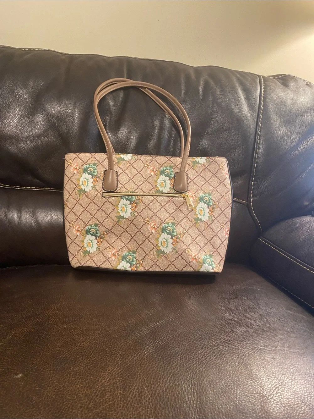 Floral Pattern Tote Bag in Brown
